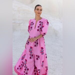 NWT Oliphant Puff Sleeve Maxi Boca Pink size small